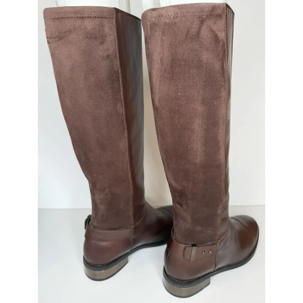 Cole Haan Air Riding Boots Womens 7B Brown Leather Suede Knee High D40817